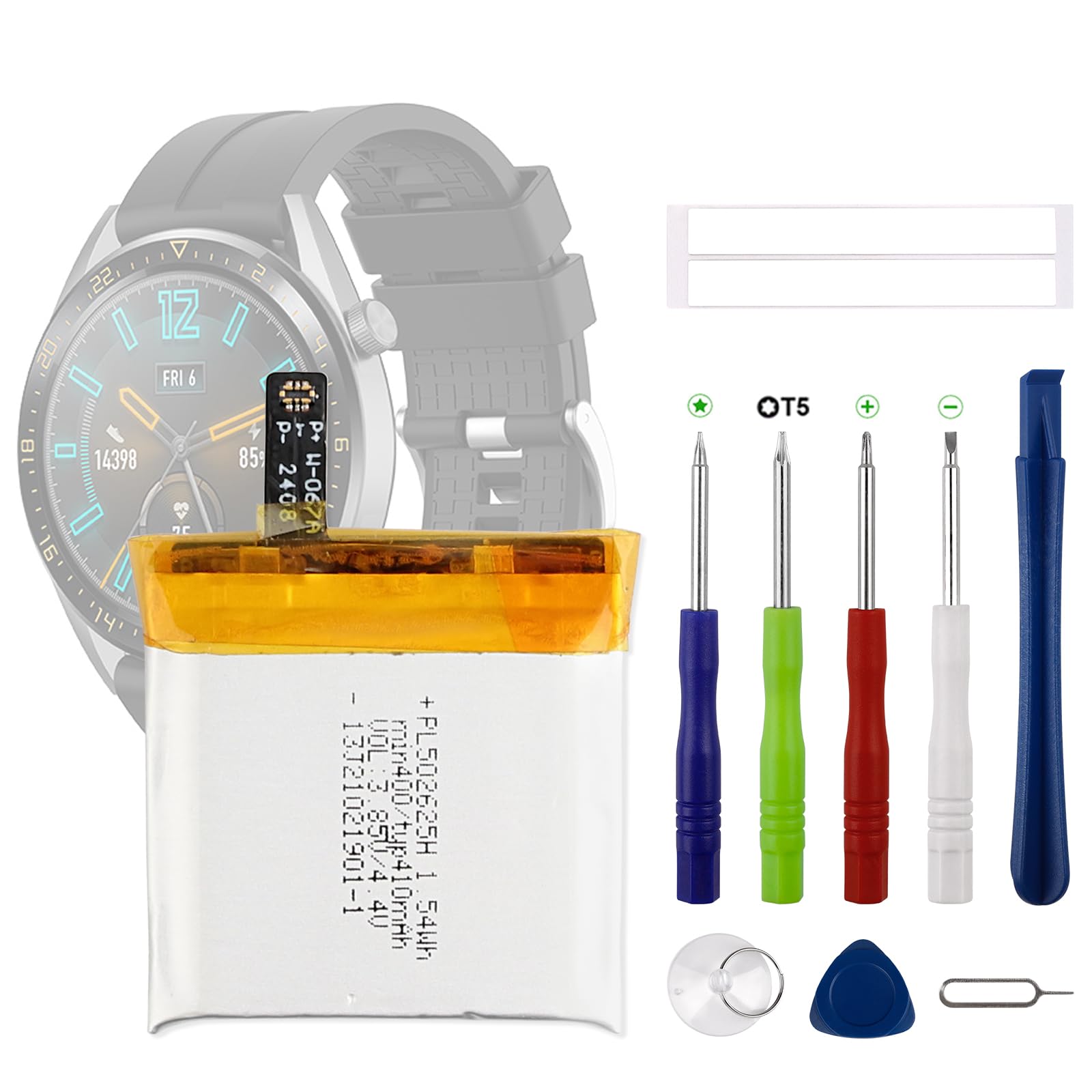 410 mAh nowa bateria zastępcza PL502625H kompatybilna z Watch GTR 47 mm A1901 A1902 Smartwatch bateria zamienna z zaktualizowanym zestawem narzędzi naprawczych