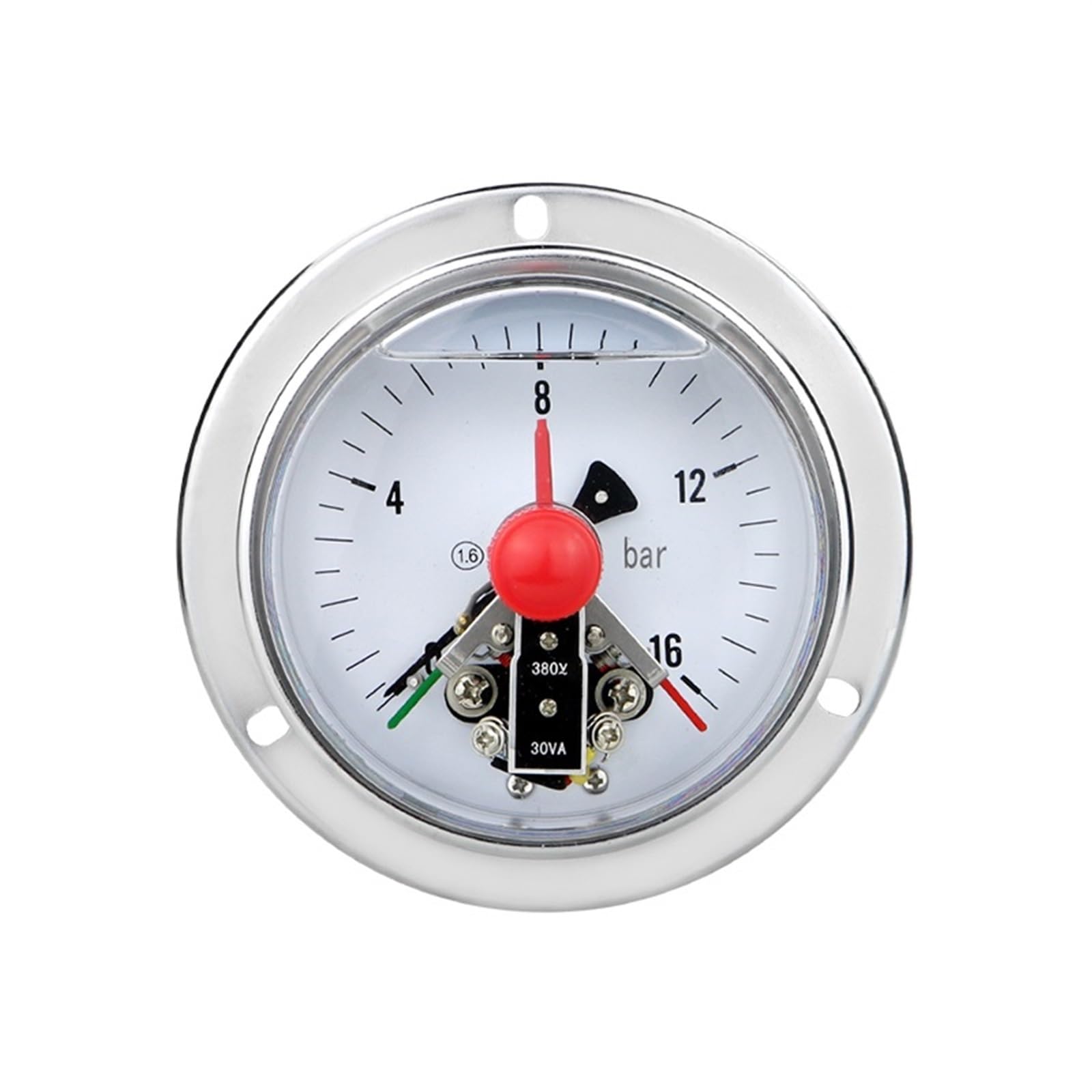Manómetros de Contacto eléctrico de 100 mm, 1,6%, -1...0...600 Bar, instalación axial, para Aire, Gas, Agua y Combustible líquido. Manómetro Digital (M20-1,5 con Aceite, 0-16 Bar).