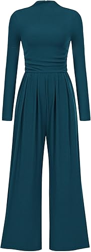 PRETTYGARDEN Jumpsuits For Women Dressy Fall Fashion Clothing 2025 Long Sleeve Mock Neck Date Night Rompers Business Outfits