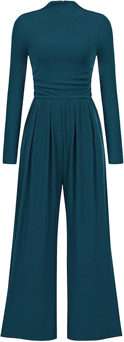 PRETTYGARDEN Jumpsuits For Women Dressy Fall Fashion Clothing 2025 Long Sleeve Mock Neck Date Night Rompers Business Outfits