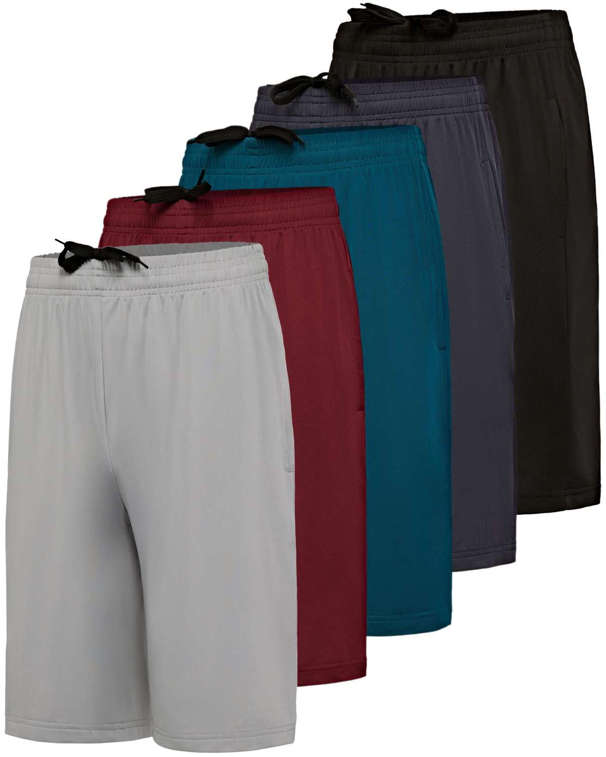 Real Essentials 5 Pack: Boys' Dry Fit Basketball Shorts for Youth Kids Teens - Athletic Running Soccer Sports with Pockets
