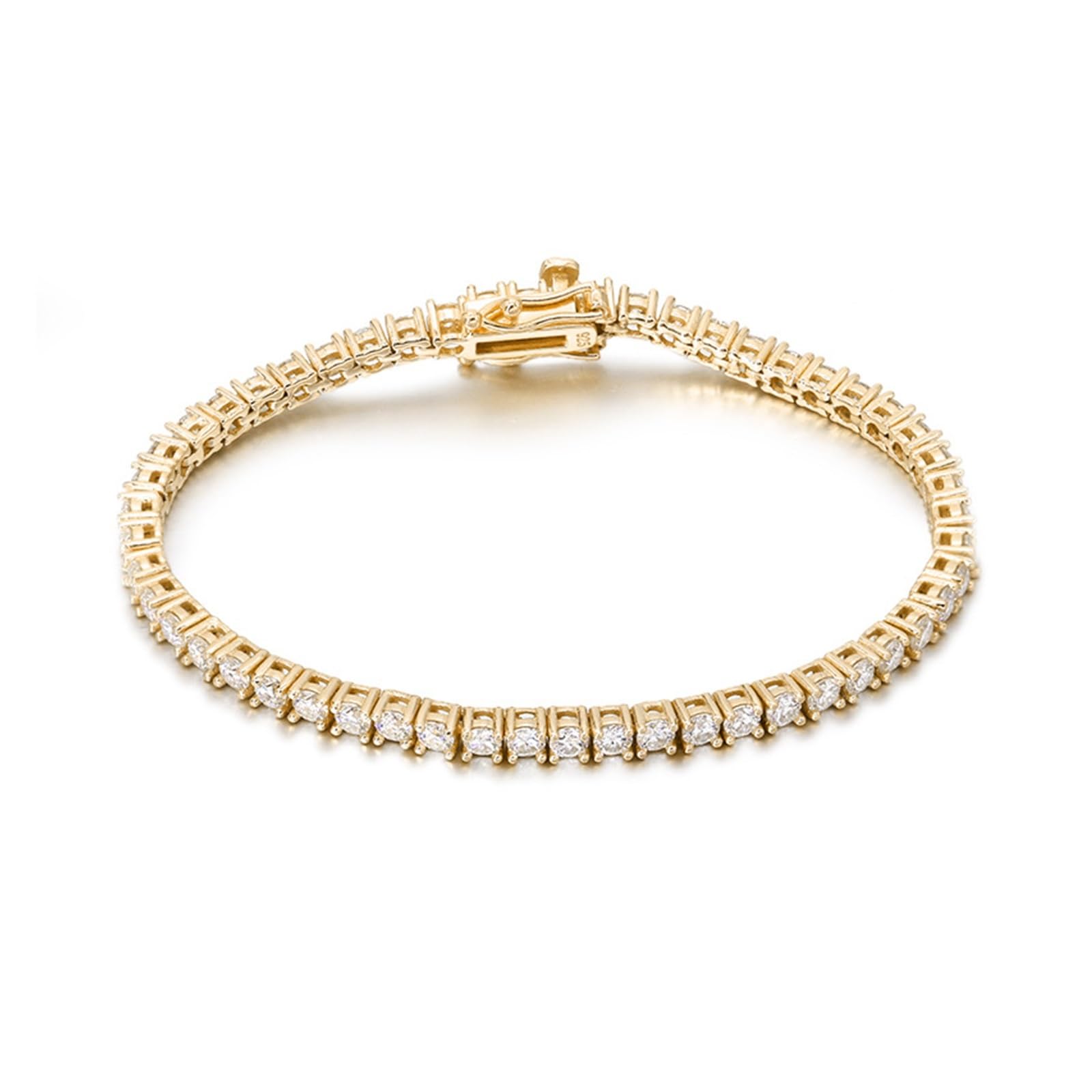 YDYDTTKD Armband, 3 mm Moissanit-Tennisarmband, 925er Sterlingsilber, D Vvs1, Moissanit-Handarmbänder, Armreif mit Diamantprüfer (weiß vergoldet, 16,5 cm)