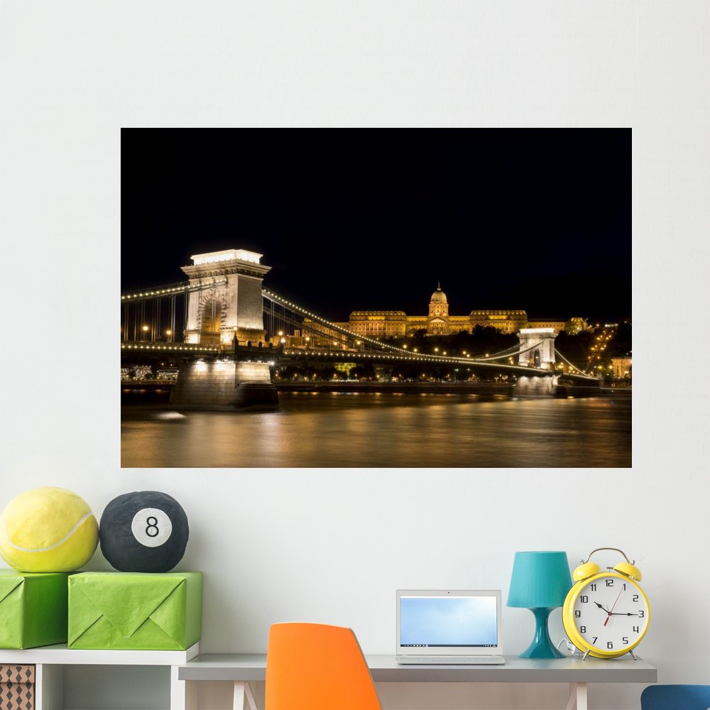 Wallmonkeys WM360916 Chain Bridge and Buda Castle Peel and Stick Wall Decals (60 in W x 40 in H), Jumbo