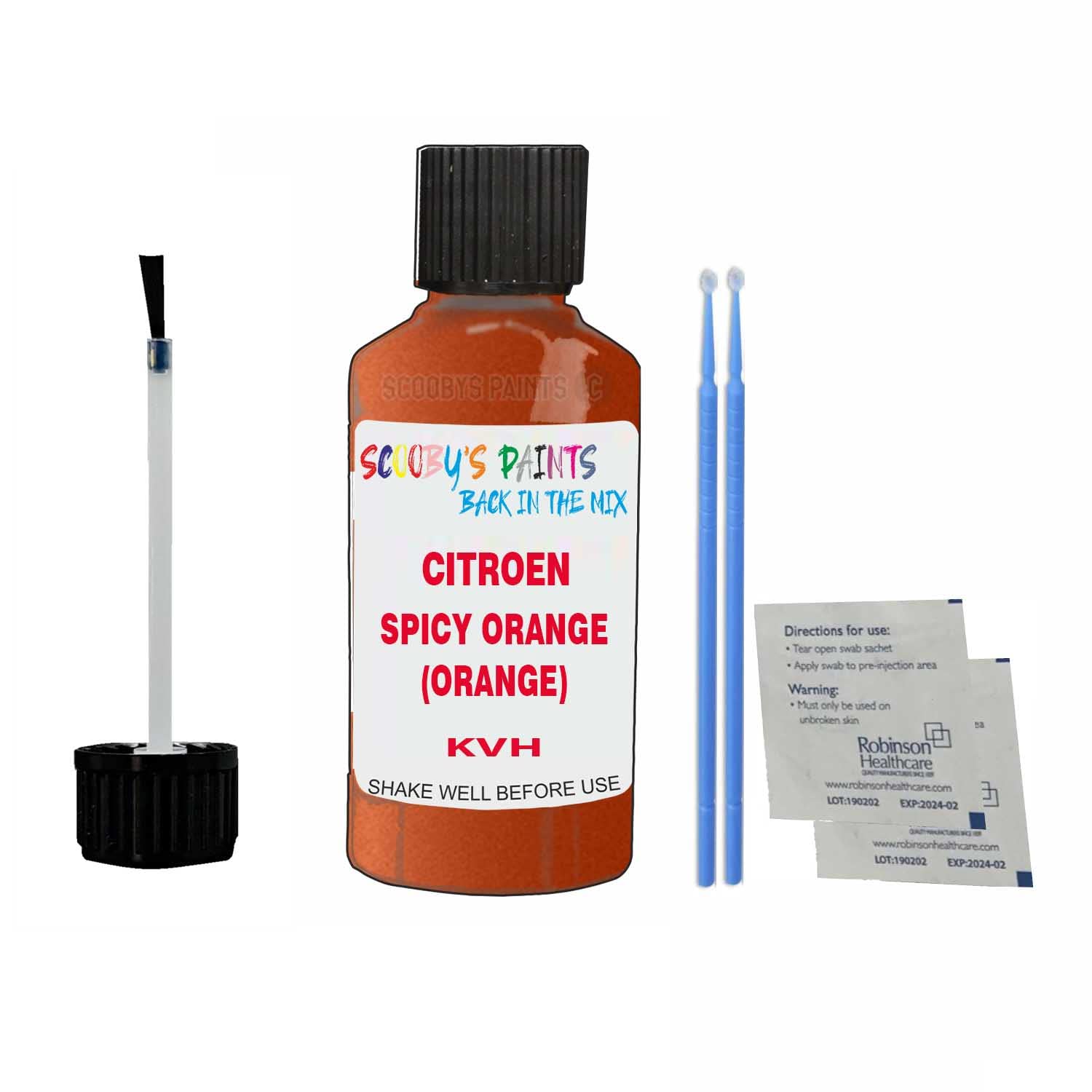 Scoobys Paints Back In The Mix Spicy Orange (Orange) Touch Up Paint For Citroen C3 Kvh 2018-2021 30Ml Bottle Brush Scratch Stone Chip Repair Pen