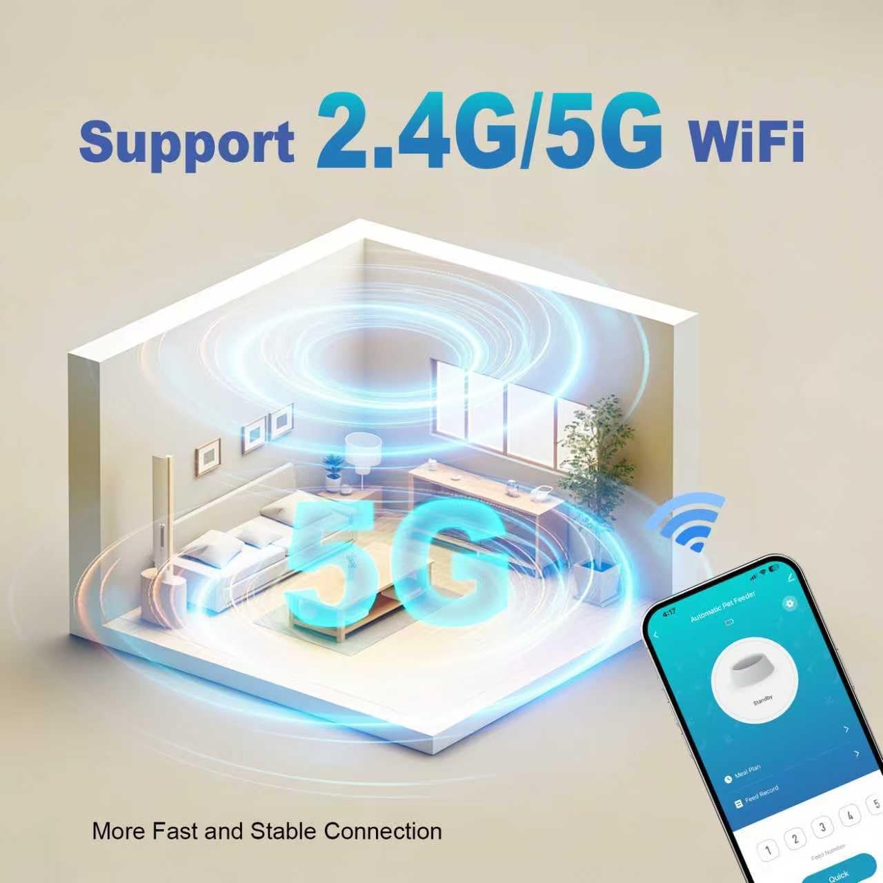 Alimentador automático WiFi 2.4G/5G para gatos, dispensador de alimentos de 4 litros con grabadora de voz de 10 segundos, comedero para mascotas hasta 10 comidas por día, comedero para gatos con