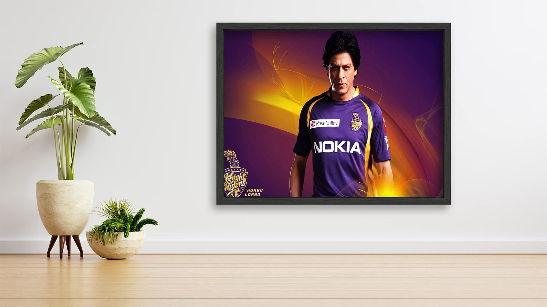VERRE ART Printed Framed Canvas Painting for Home Decor Office Studio Wall Living Room Decoration (34x22inch Black) - kolkata knight riders shah rukh khan poster