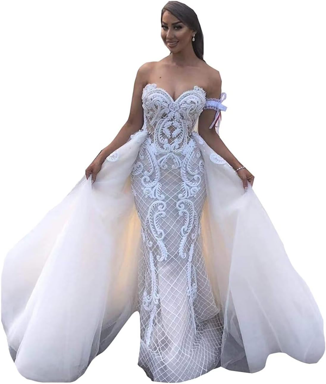 Plus Size Sweetheart Neckline Lace Mermaid Wedding Dresses for Bride Bridal Ball Gown Detachable Train