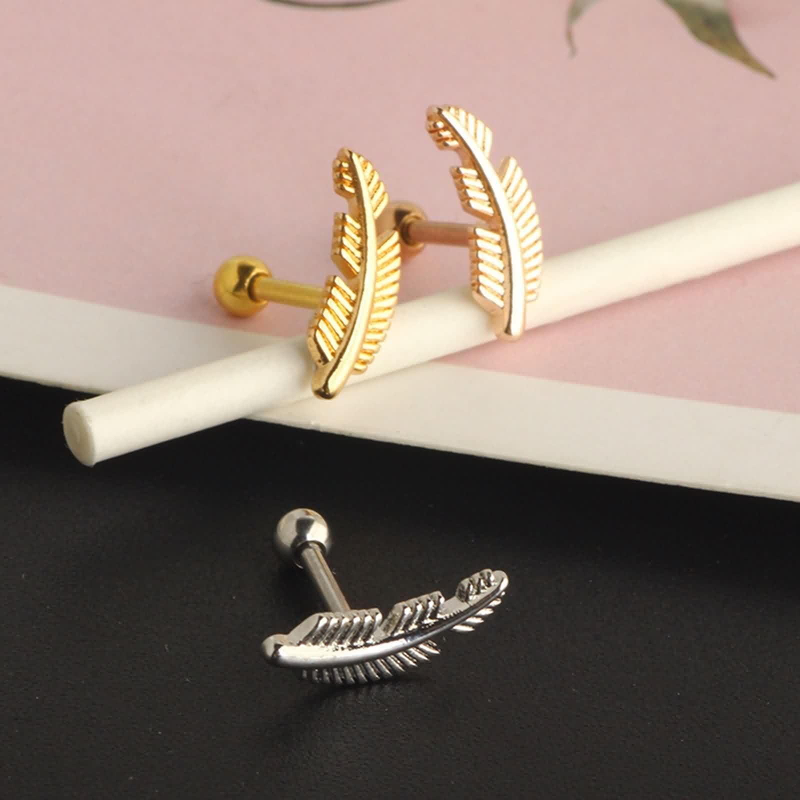 Pendientes de oro 585 para mujer, pendientes de hoja de oro amarillo de 14 quilates, pendientes boho