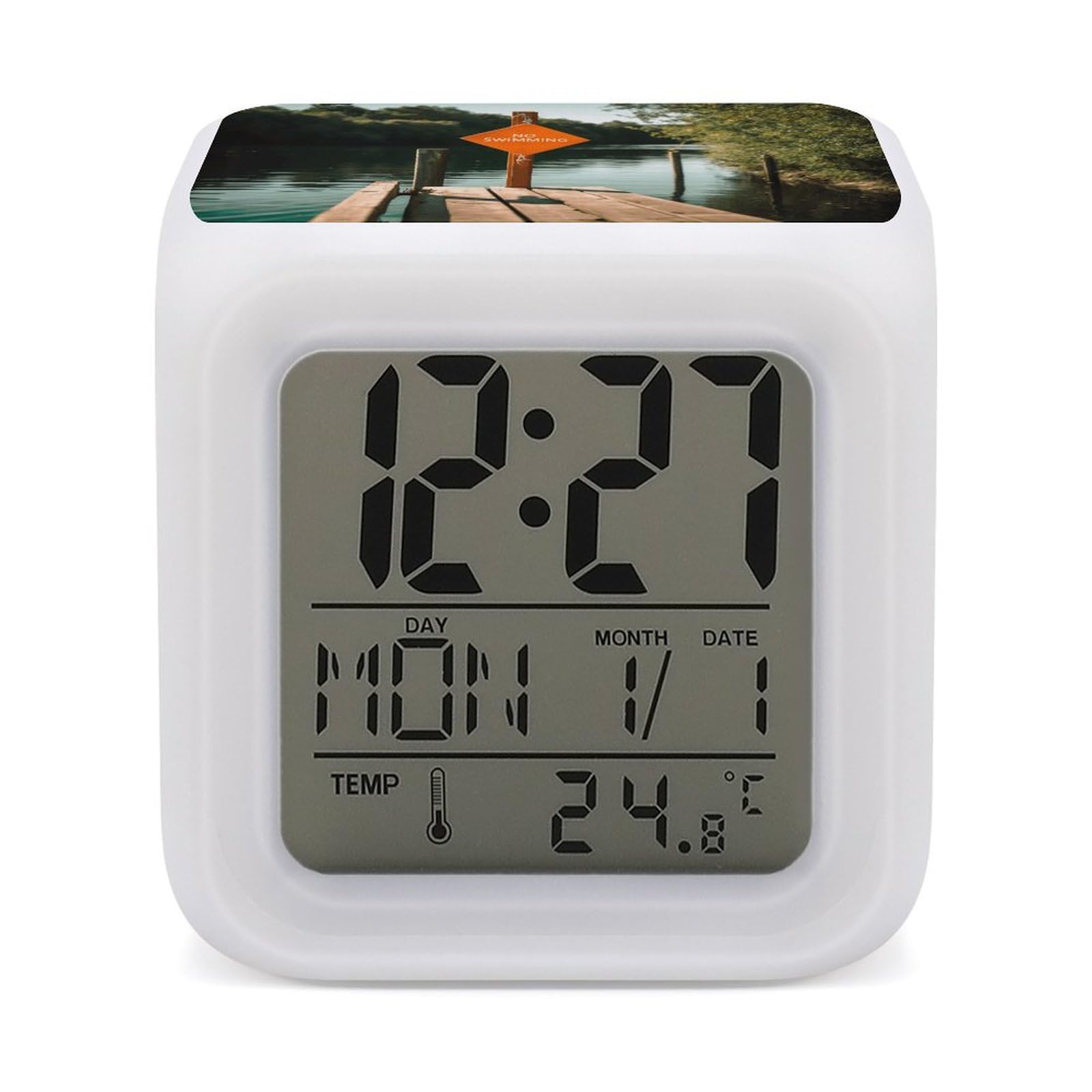 FekiLoot Pier Sign Alarm Clock for Heavy Sleepers Wake Up Digital Clock with 7 Color Changing Night Light Super Loud Digital Alarm Clocks Small Machine Alarm Clocks