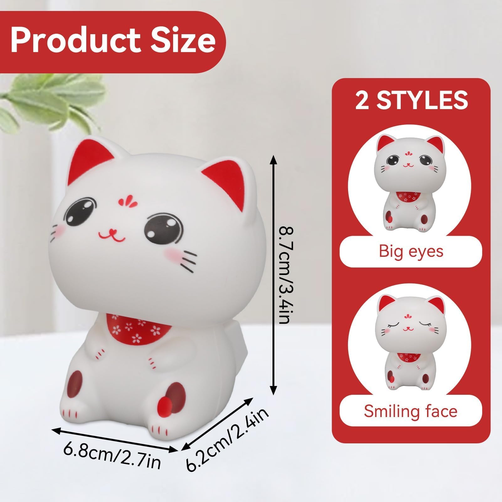 Simpatici gatti che accolgono buona fortuna, gatto in plastica che annuisce fortunatamente Bobble Head gatto che annuisce solare Decorazione per auto gatto che annuisce (with Large Eyes)