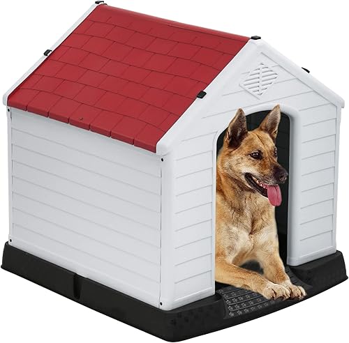 FDW Casa para perros para interiores y exteriores, duradera, ventilada, impermeable, de plástico, para perros pequeños, medianos y grandes, con