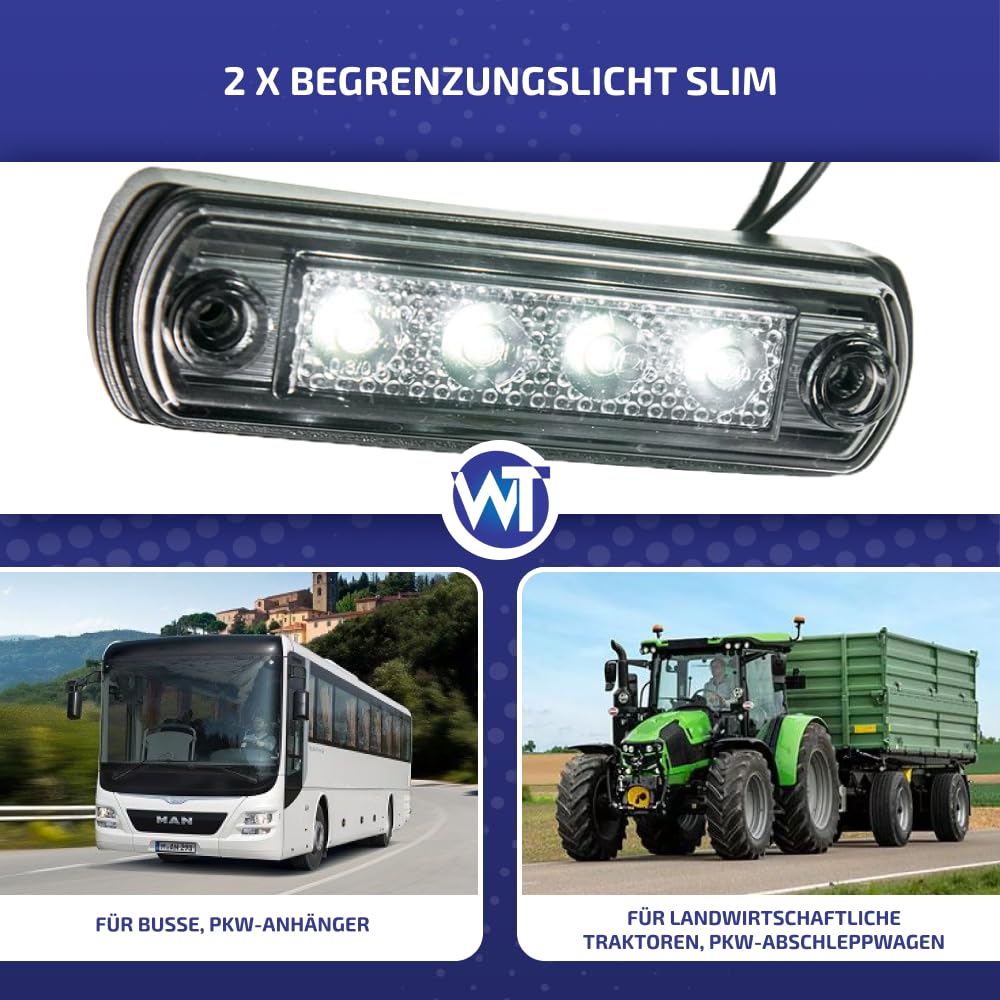 Feu de gabarit SLIM, feu de position SLIM, DARK Graphite, set économique éclairage contour blanc 12/24V mince 2 pièces pour voiture, bus, camion, remorque, caravane, quad