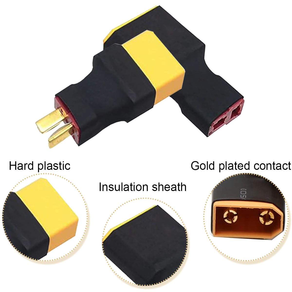 Xiatiaosann 4 sztuki XT90 adapter wtyczki na wtyczkę/gniazdo T, XT90 wtyk/gniazdo na wtyk T / gniazdo bez kabla adapter przyłącze do samochodu RC łodzi drona Lipo akumulator ładowarka