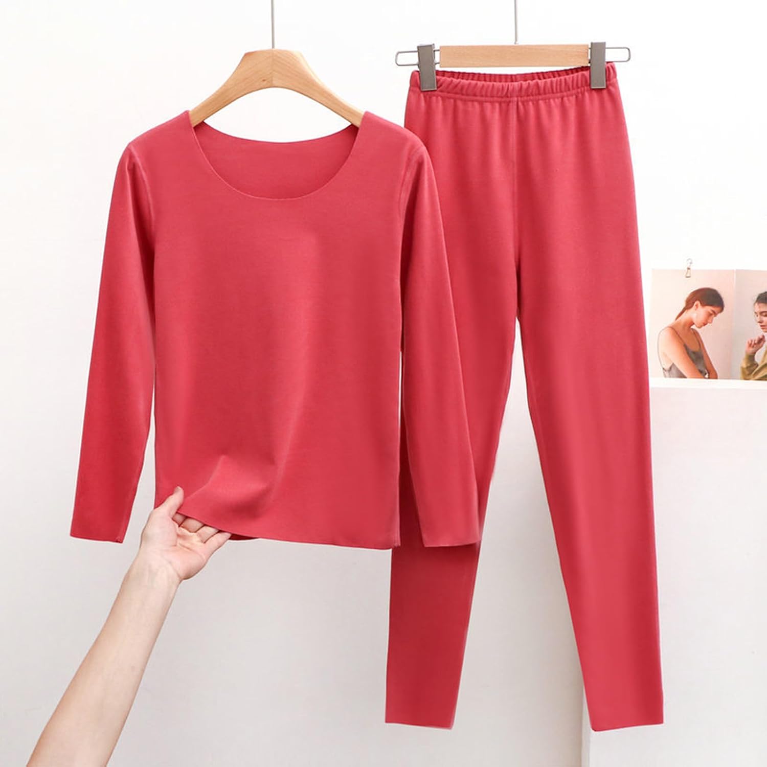 2-Piece Long Johns thermal suit for women Autumn/winter double-edged Fleece Underwear Set L-4XL,Lotus root,XL