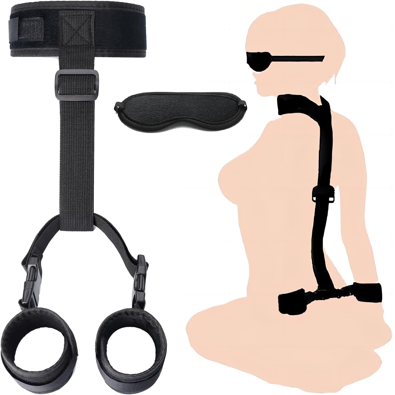 Hand Leg Cuffs Ankle Wrist Restraints Sex Kit for Adults Couples Under King Bed Straps Blindfold and Hand Ties for Adult Play Leg Spreaders Bar Sexy Fuzzy Handcuffs Set BDSM for Women Toys Hoodies