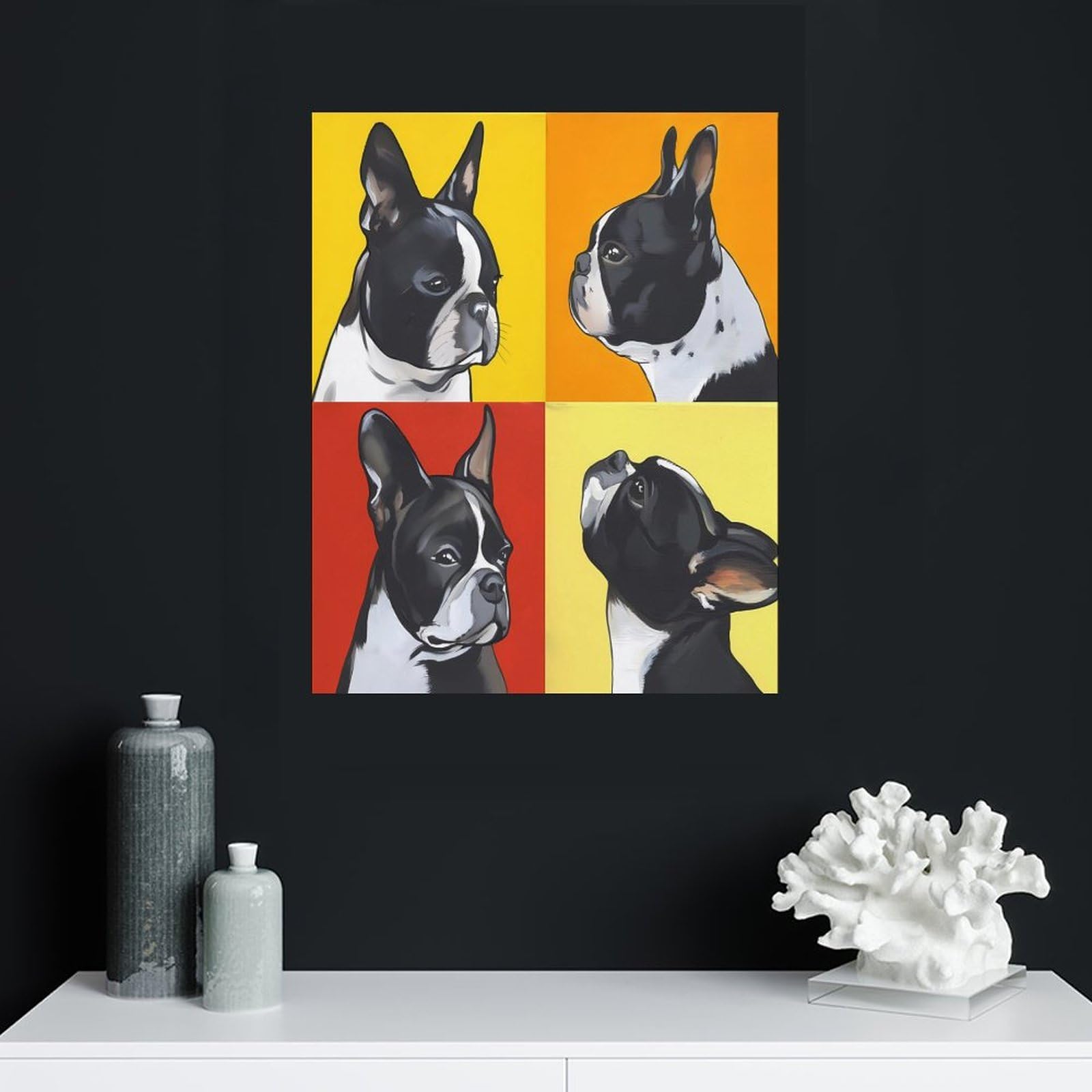 Amazon.co.jp: ボストンテリア 油彩 油絵 犬柄 キャンバス絵画 アート