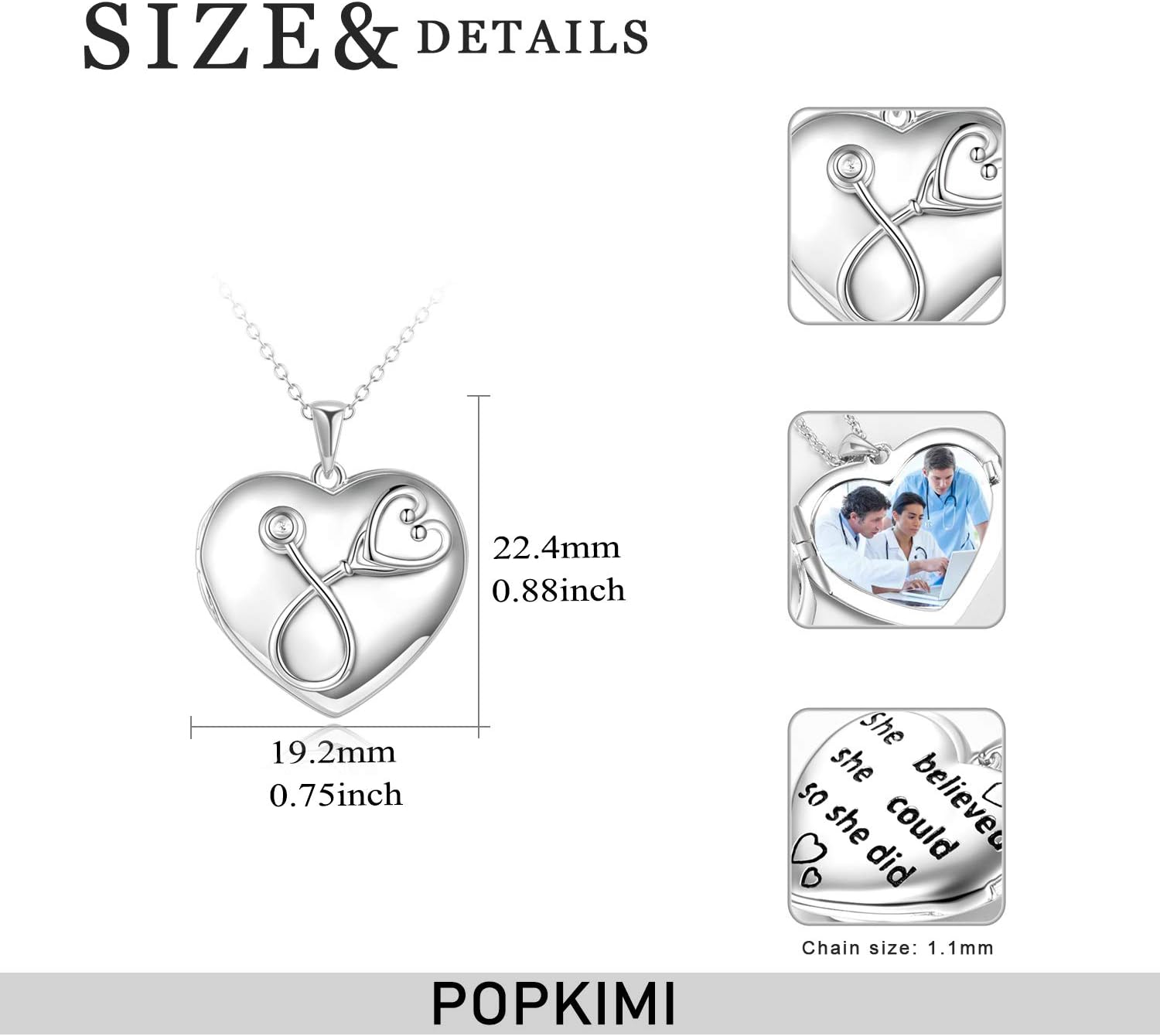 POPKIMI Gifts for Nurse Doctor Caduceus Stethoscope Locket Necklace That Holds Pictures Photo Doctor Nursing Medicine Themed Sterling Silver Nurse Jewelry - Image 3