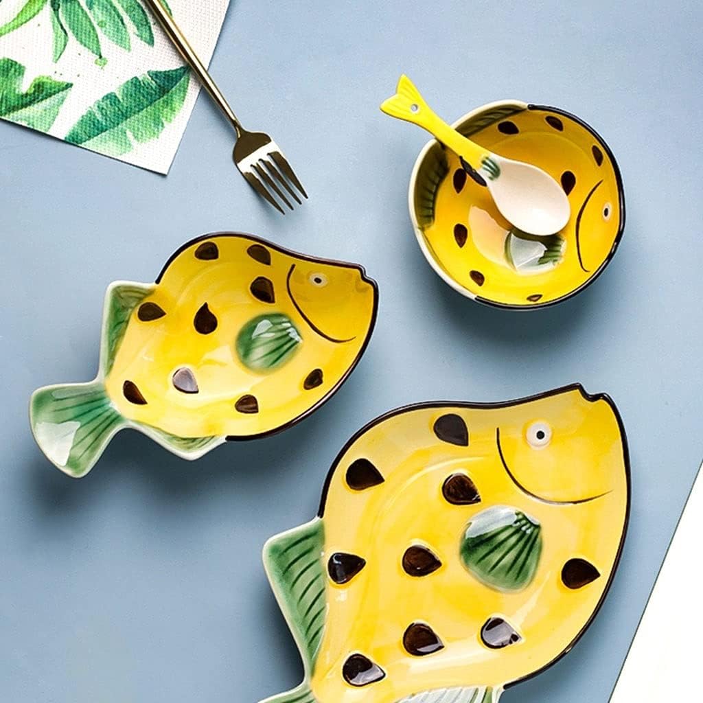 Spoons Fish-shaped ceramic spoon Children's cartoon soup Creative underglaze personality household kitchen tableware(F)