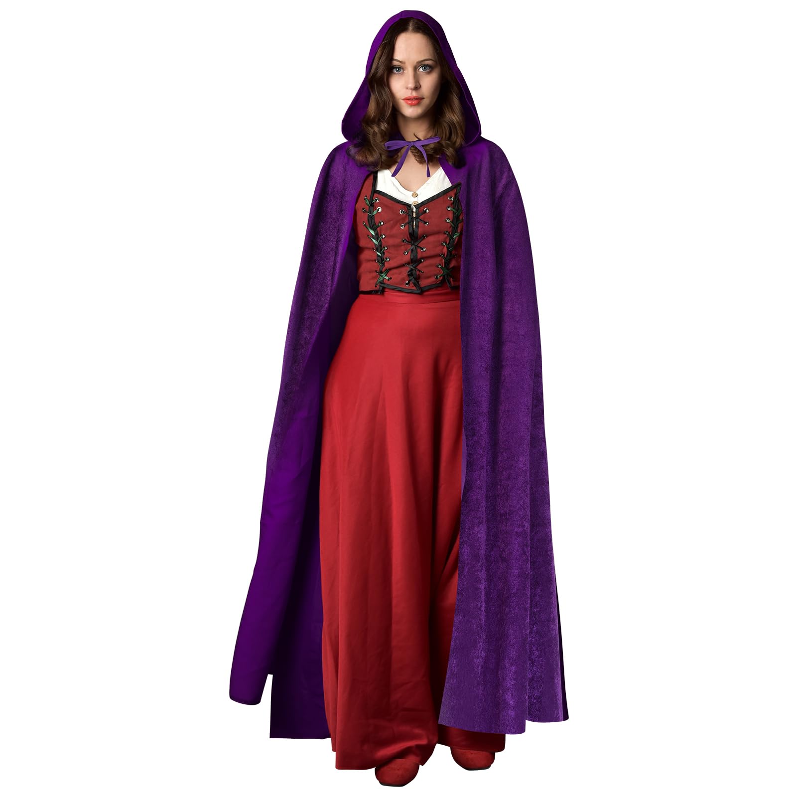 AOOWU Mittelalter Umhang Kapuzenumhang, Herren Damen Halloween Umhang mit Kapuze, Lila Umhang, Umhang kostüm Cape Satin Erwachsene, Umhang Kostüm Mantel für Halloween Weihnachten Karneval Kostüm