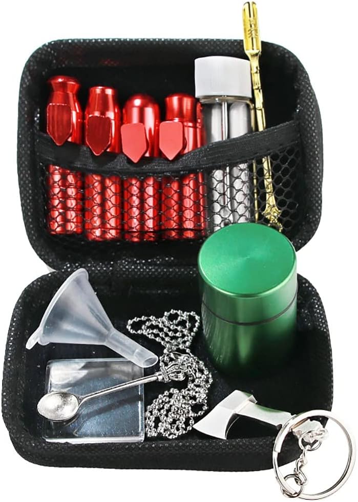 GYQCP 12PCS Tabaco Multiuso Fumadores Kit Snuff Snuff Portátil Set Sniffer Snuff Bullet De Aluminio Cuchara Dispensadora De Metal Frasco Contenedor De Almacenamiento Embudo De Plástico