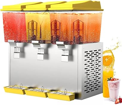 Commercial Juice Beverage Dispenser, 1-3 Tanks Juice Dispenser with Thermostat Control and Tap, Self-Service Cold Ice Tea Juice Machine, Cocktail Dispenser 48l Yellow