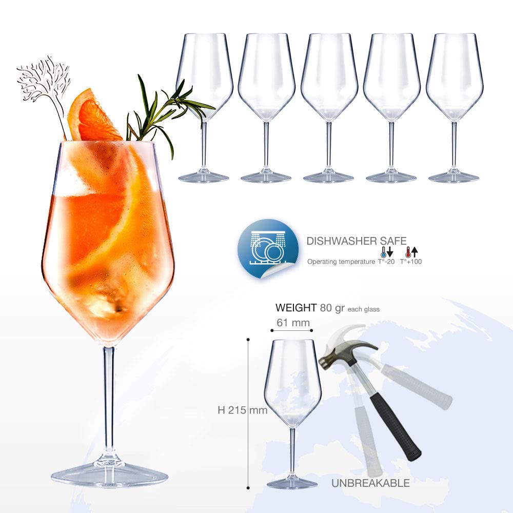 Weingläser aus Kunststoff bruchsicher Weinbecher Sektgläser Plastik Transparent 47 cl. Set 6 Stück
