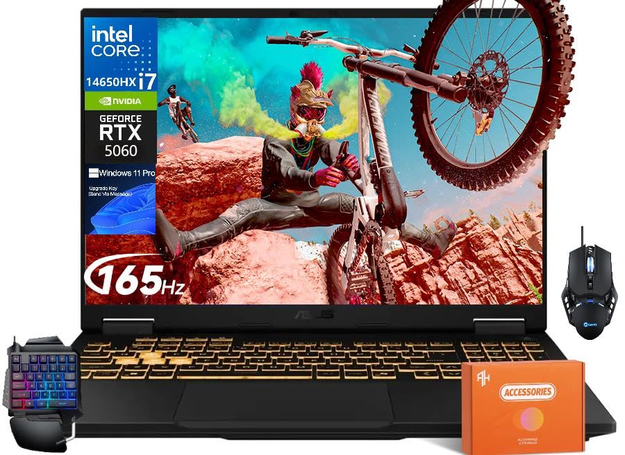 Image of ASUS TUF Gaming F16 Laptop, Intel i7-14650HX(Beat Intel i9-12900H), NVIDIA GeForce RTX 5060, 16 inch FHD+ 165Hz Anti-Glare Screen, WiFi 6E, 32 GB DDR5, 2 TB SSD, Windows 11 Pro, W /Accessories