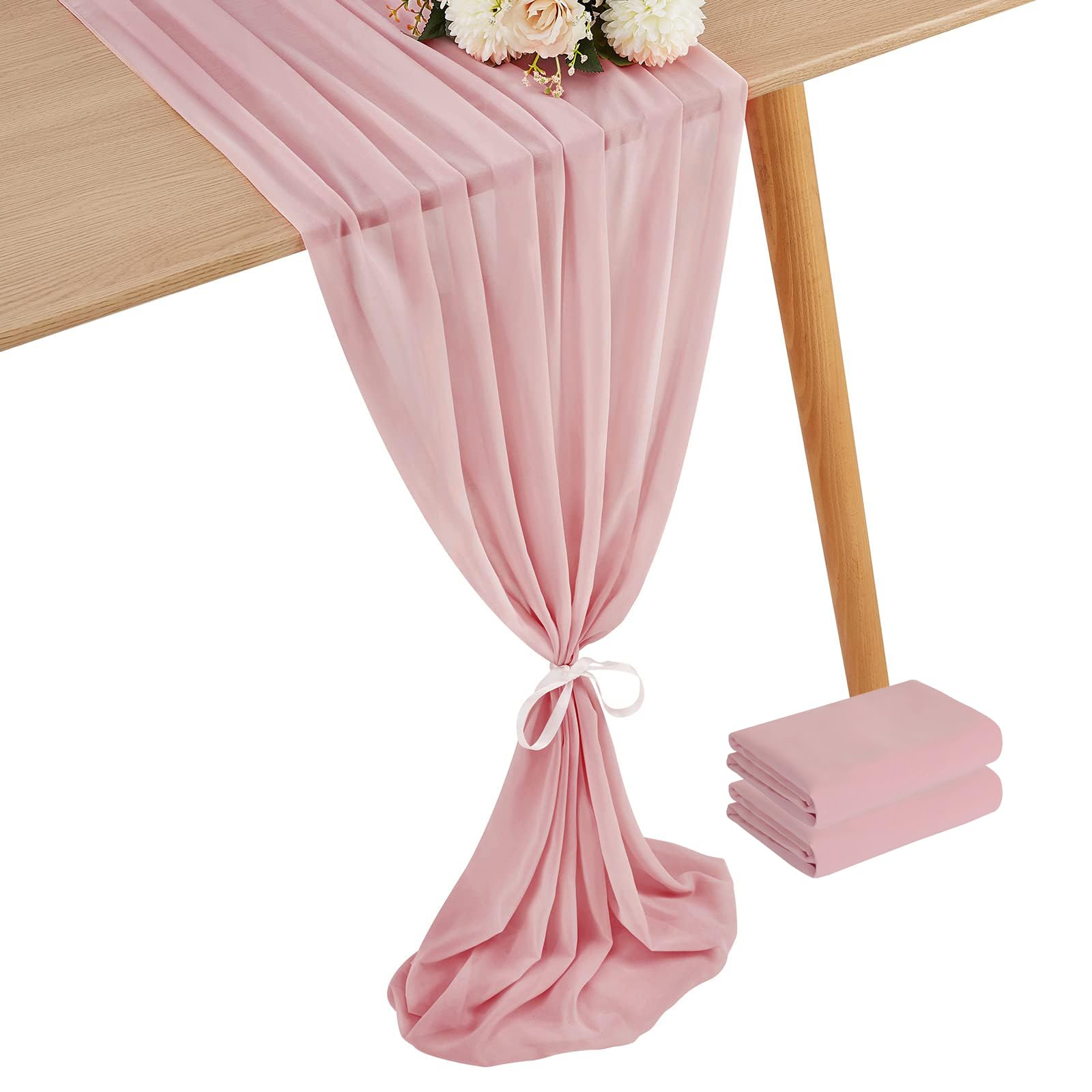2 Packs Chiffon Table Runner Dust Rose Sheer Wedding Table Runner for Party, Baby Shower, Birthday, Banquet and Table Decorations 70 x 300 cm
