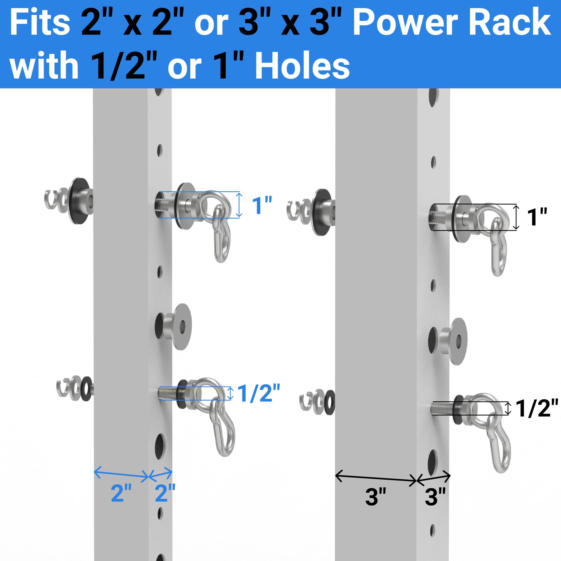 Vatemechie Set of 2 Heavy-Duty Stainless Steel Power Rack Attachments with Quick-Connect Buckles, Fits 2