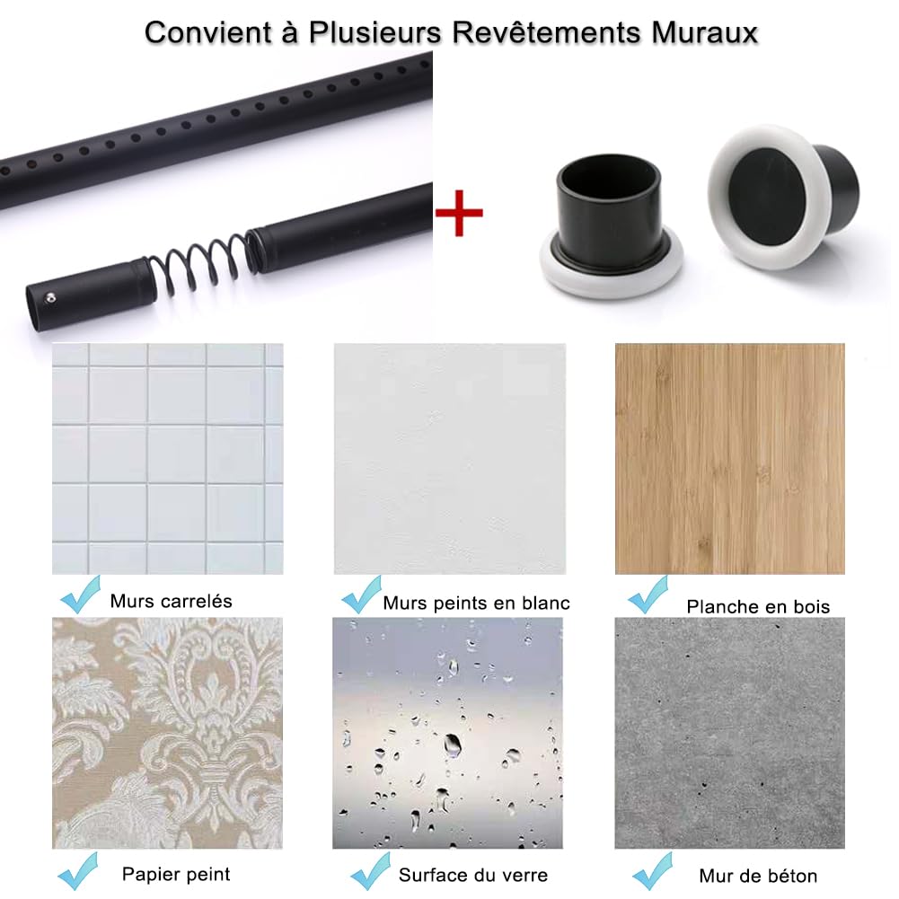 Tringle Rideau Extensible Sans Percage (70-120cm,3pcs),Barre Rideau Sans Perçage Tringle Rideaux