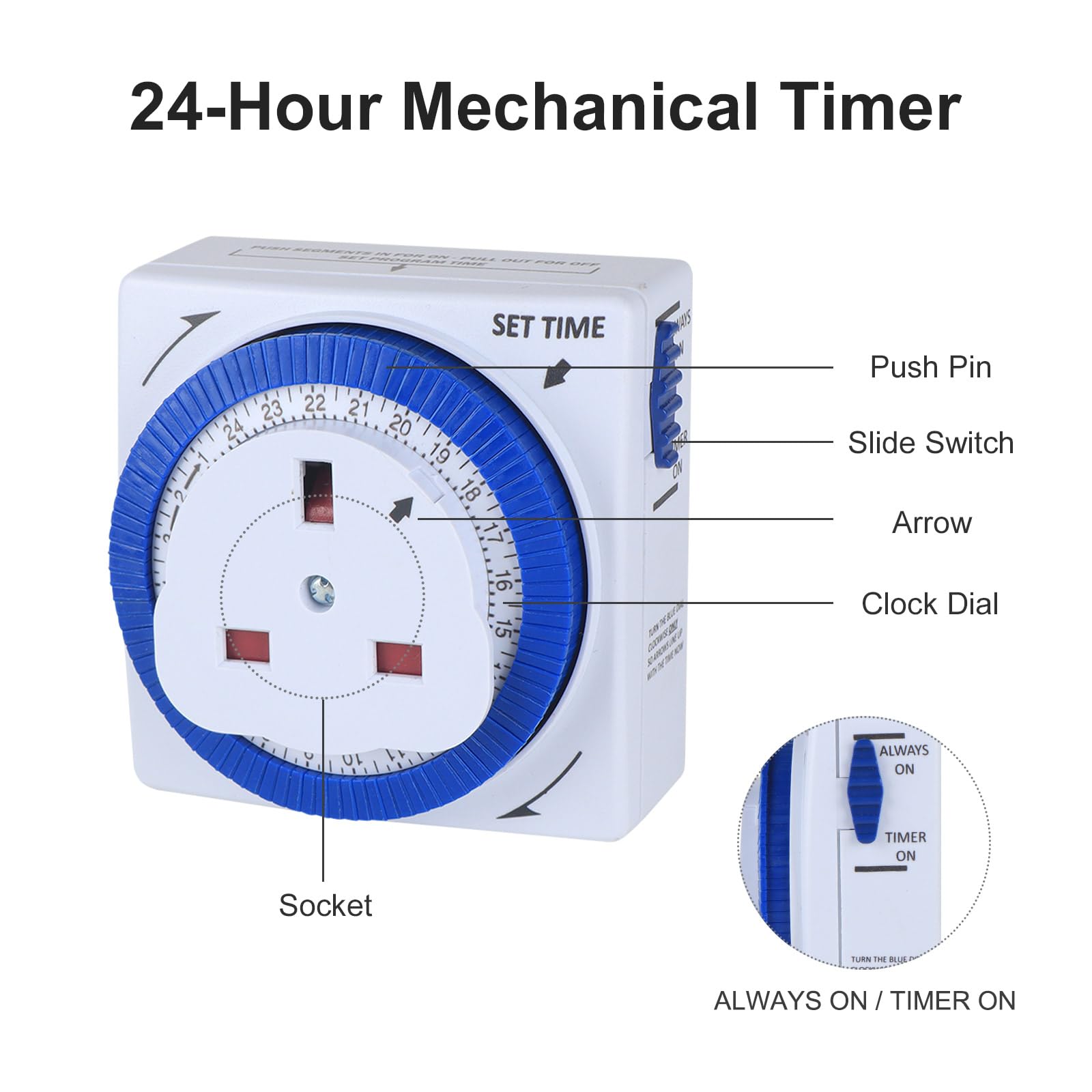 Mechanical Indoor Timer Socket Switch, 24 Hour Segment Timer Light Switch for Indoor Lights Christmas Lights and Home Appliances,3 Pack - Image 3
