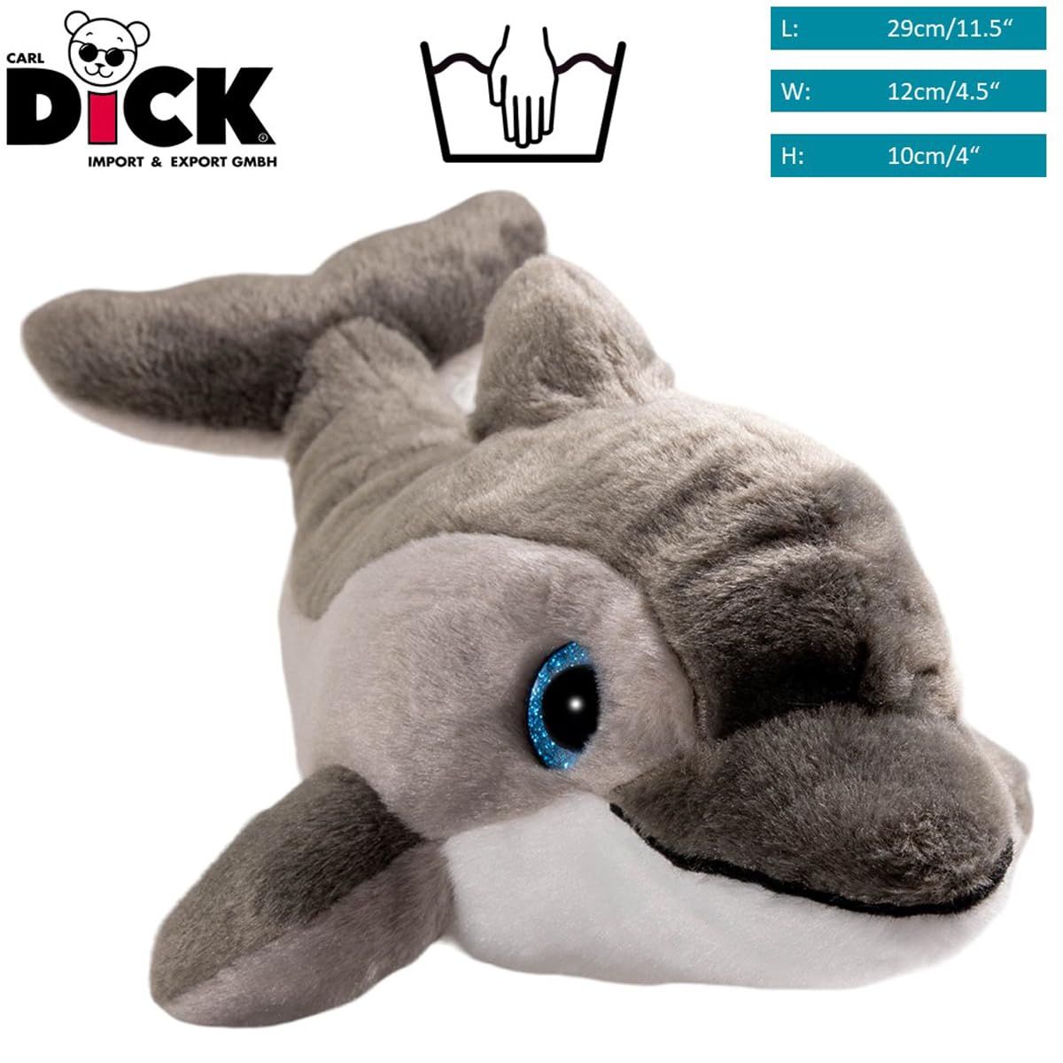 Carl Dick dolphin grey with glitter eyes, cuddly toy, soft toy 11.5 inches, 29cm 3583, Grey-29 - Image 2