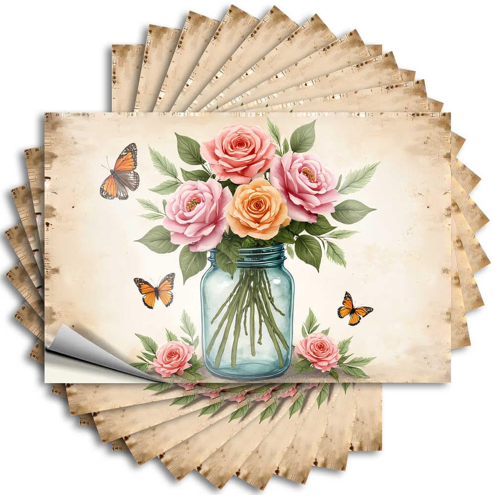Sticker Home Waterproof Vinyl Sticker | Vintage Roses and Butterflies in A Jar Snarky Helmet for Drinking DIY Projects(12X18CM)