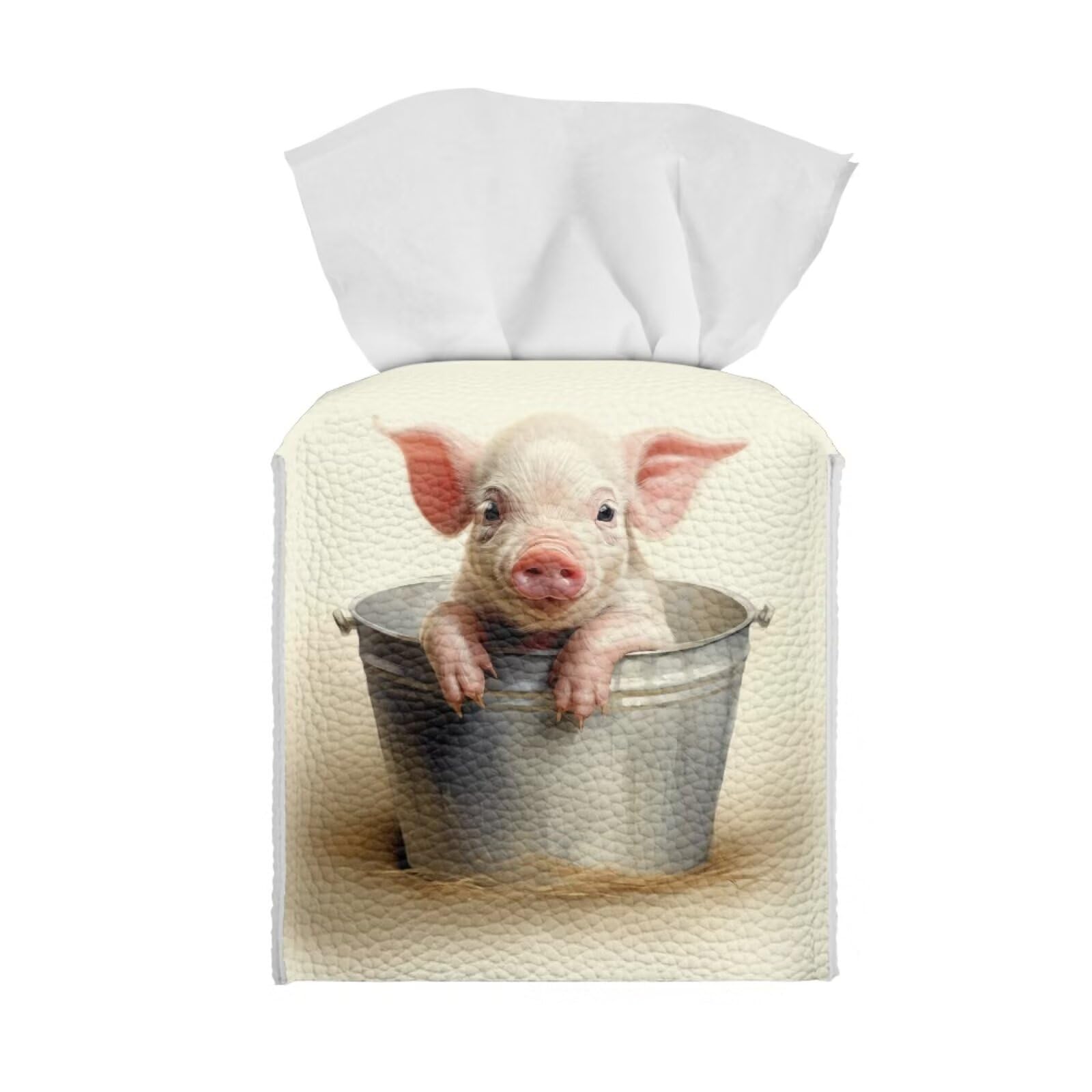 Tutolipy Baby Pig Tissue Box Holder Square Tissue Box Cover Decorative PU Leather Napkin Organizer Dispenser for Night Stands Bathroom Home Decor Novelty Holders Facial Paper Holders โ image 1