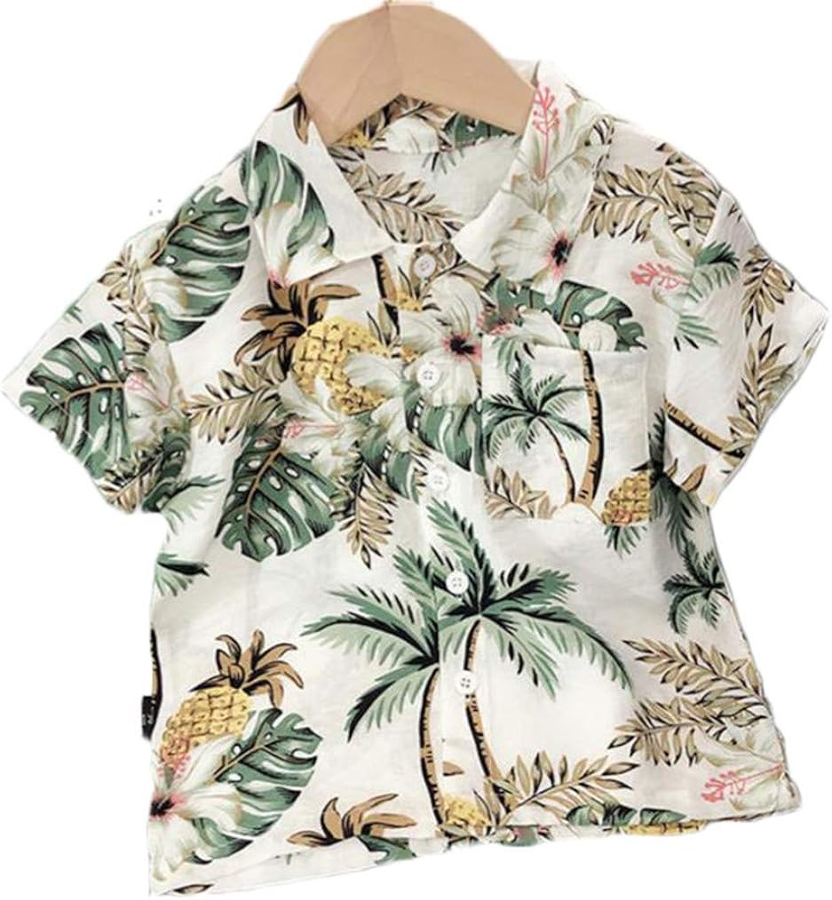 トナリ ボーイズ アロハシャツ カットソー シャツ プリント 木ノ葉 半袖 トップス ラペル 可愛い リゾート風 薄手 夏 赤ちゃん ジュニア 子供服 男の子 洋服 ファッション 爆売り