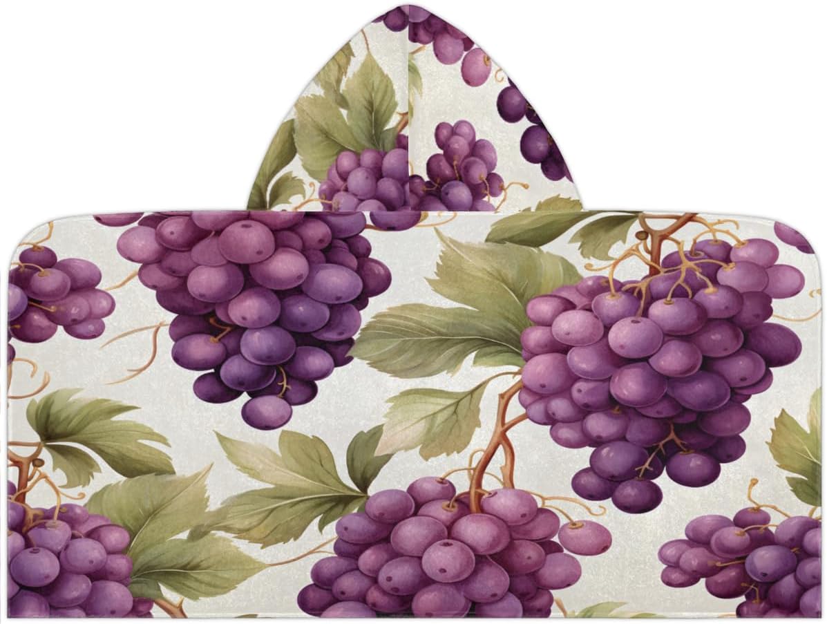 Pardick Kids Bath Towel Fruit Grapes Beach Towel with Hood Pool Cover Up for Girls Boys Soft Absorbent Hooded Bath Towel Toddler Towels for Beach, Pool