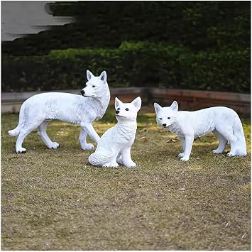 Etlegor Woodland Fox Indoor/Outdoor Garden Statue, Cute Resin Garden Statue Decoration Fiberglass Simulated Fox Ornament Outdoor Lawn Yard Polyresin Animal Figurine Color White, Size 3PCS