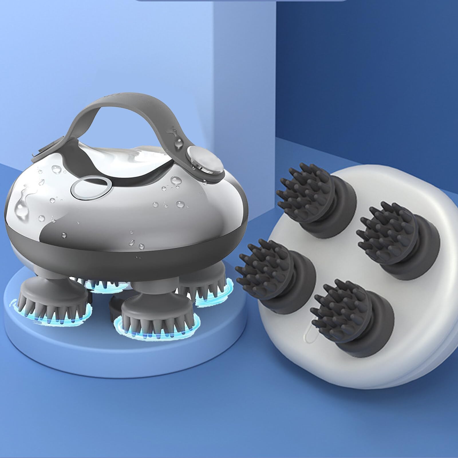 Masajeador de cabeza eléctrico del cuero cabelludo, masajeador de cuero cabelludo IPX7 impermeable con 4 cabezas, para estimular el crecimiento del cabello, cuello y cuerpo, recargable impermeable