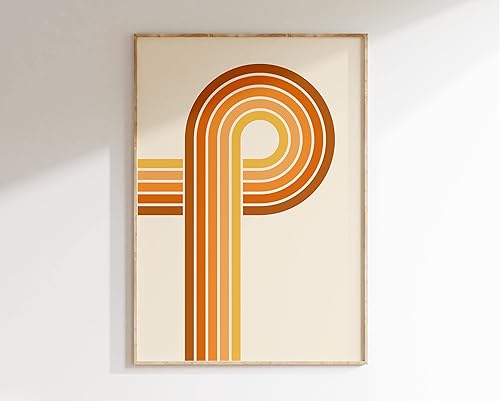 Póster Bauhaus para pared, diseño de rayas de arco iris naranja retro de los años 70, estético de los años 70, póster de mediados de siglo, naranja