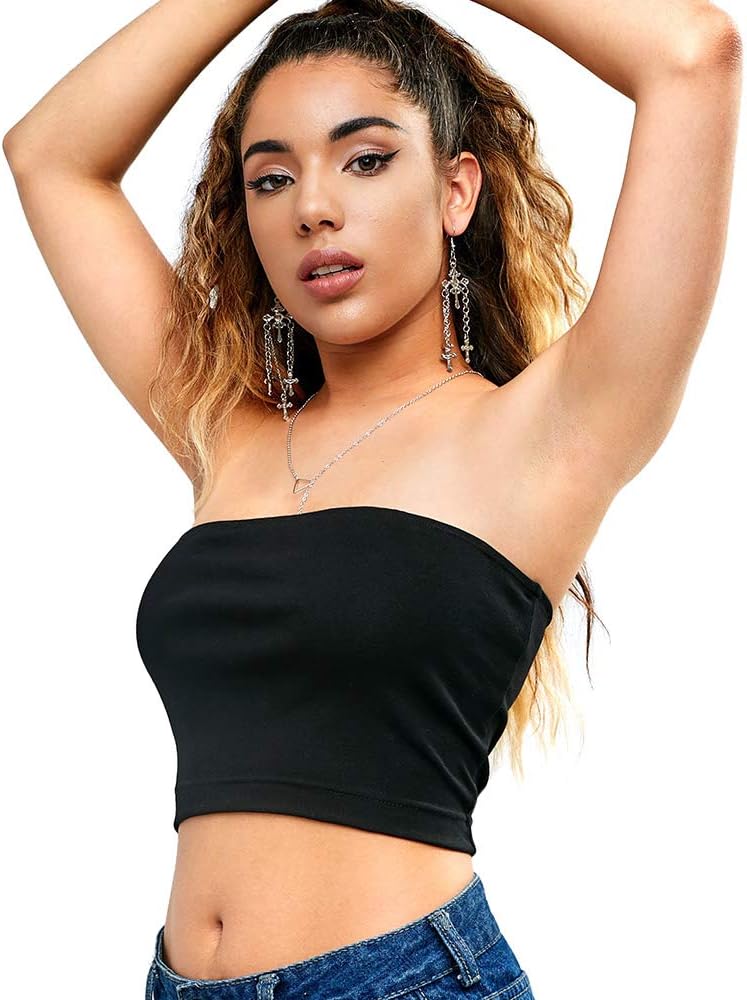 Women Bandeau Tank top Solid Plain Basic Stretchy Tube Top