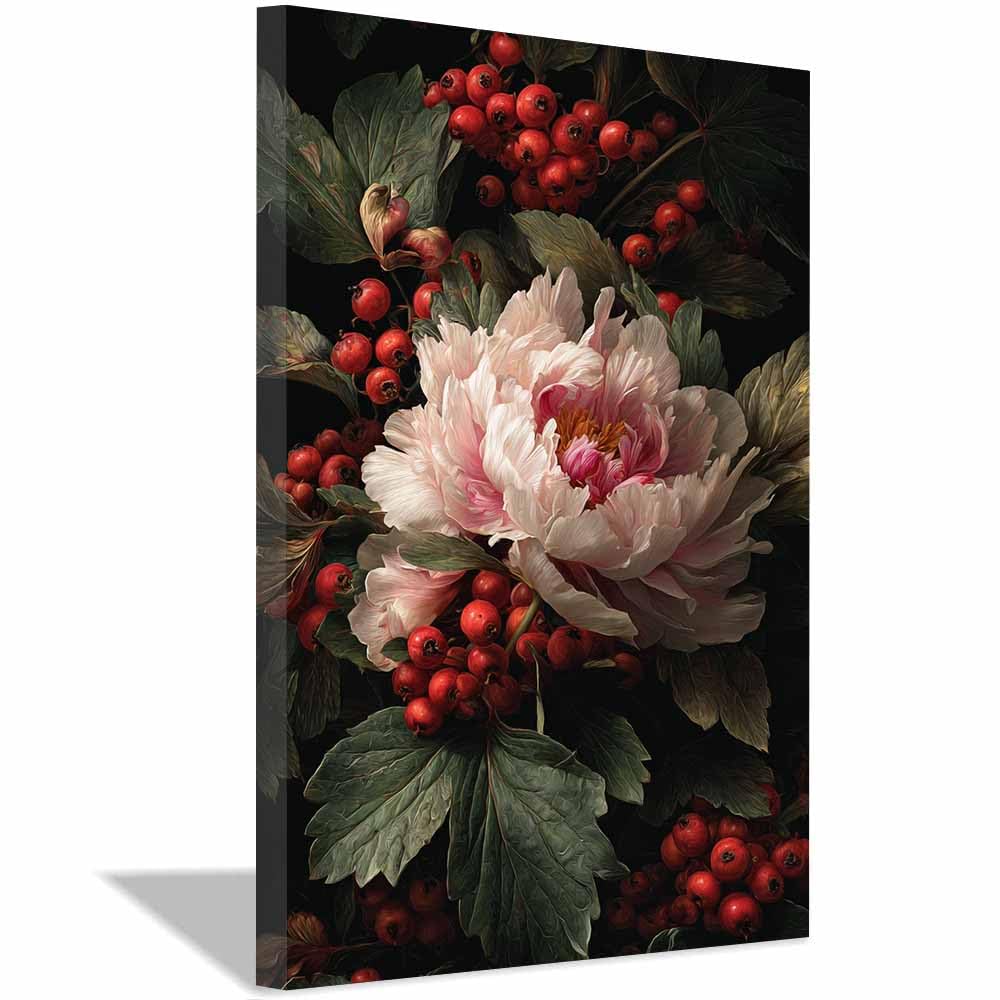 Hoqiu Multicolor Canvas Wall Art Peony & Berry Art Artwork, Wall Decoration Living Room Bedroom Hallway Stairs Decoration.(Multicolor)-30X40cm Framed