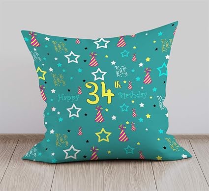 DreamVio Happy 34th Birthday Cushion,Pillow for Brother,Sister,Husband,Wife,Spouse,Parents,Father,Mother on birthday's & Anniversaries Color : Green (12 x 12 inch)