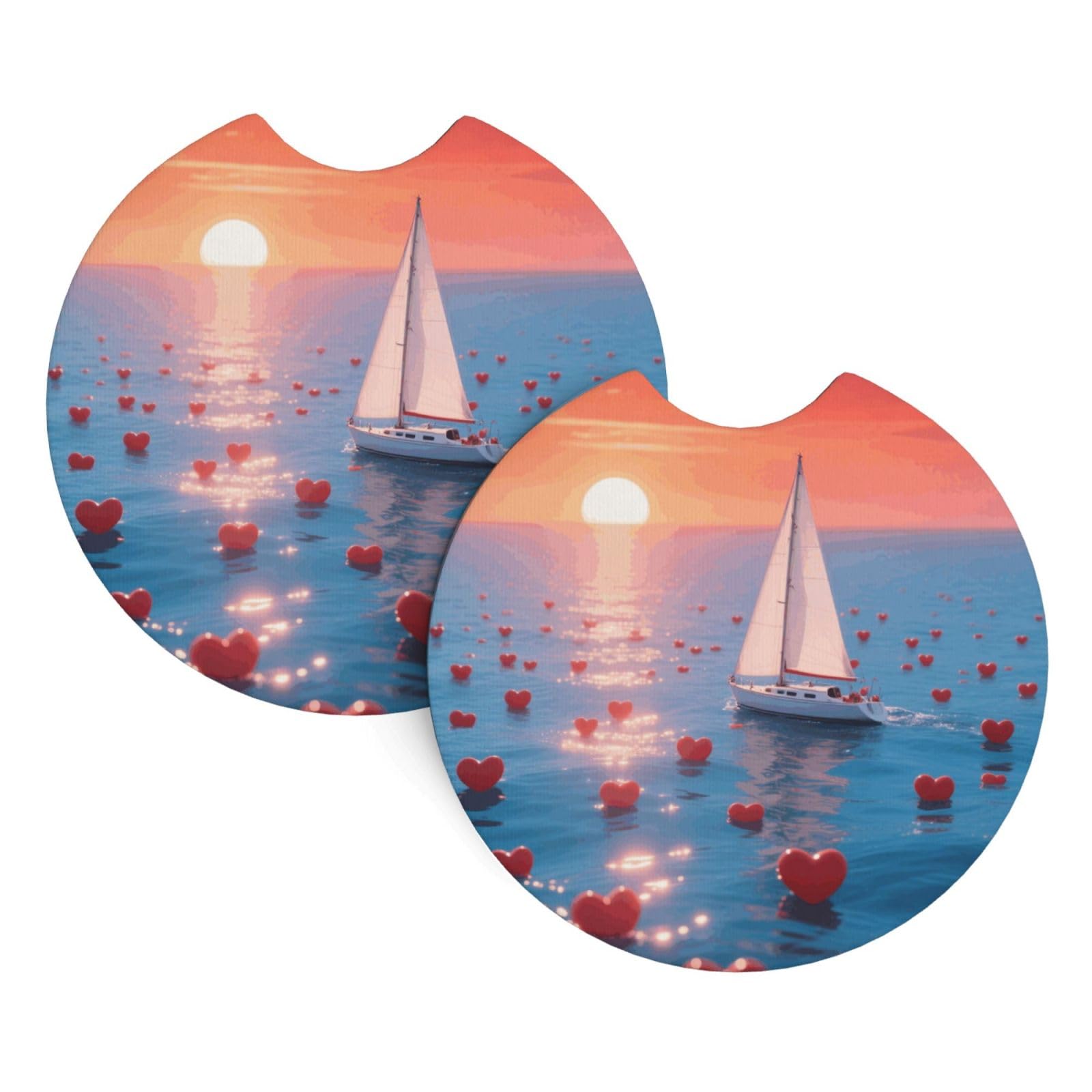 2 Pack Car Coaster for Cup Holders Sea of Hearts Car Cup Coaster 2.7" Neoprene Non-Slip Automotive Cup Mat Universal Auto Car Interior Accessories for Women Men Cup Pad