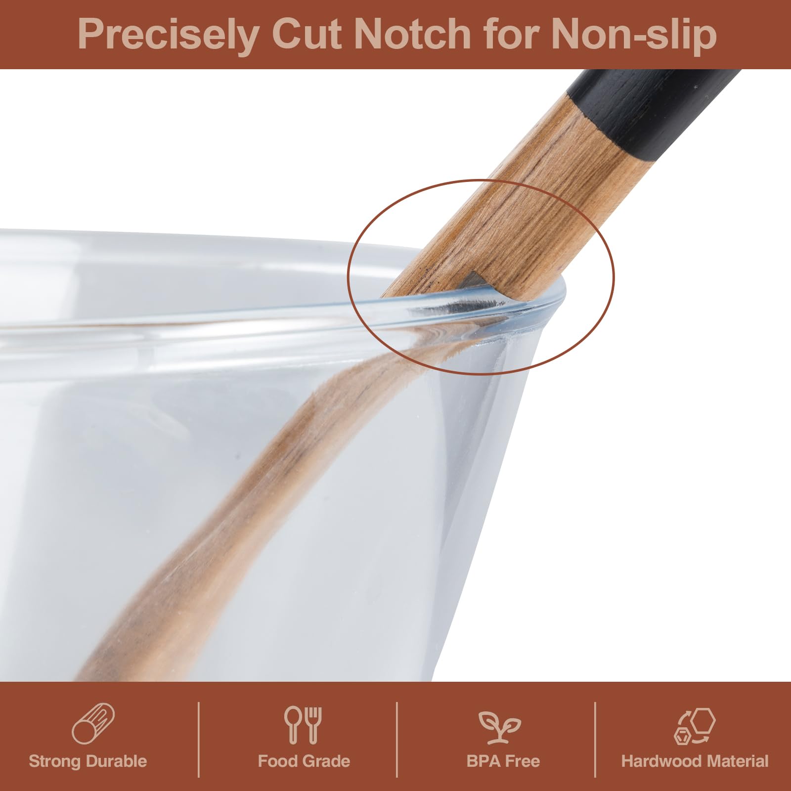 Cucharas de madera para cocinar, 6 utensilios de cocina de madera de acacia natural, cucharas de cocina de madera de agarre suave con agujero para colgar, juego de utensilios de cocina de madera