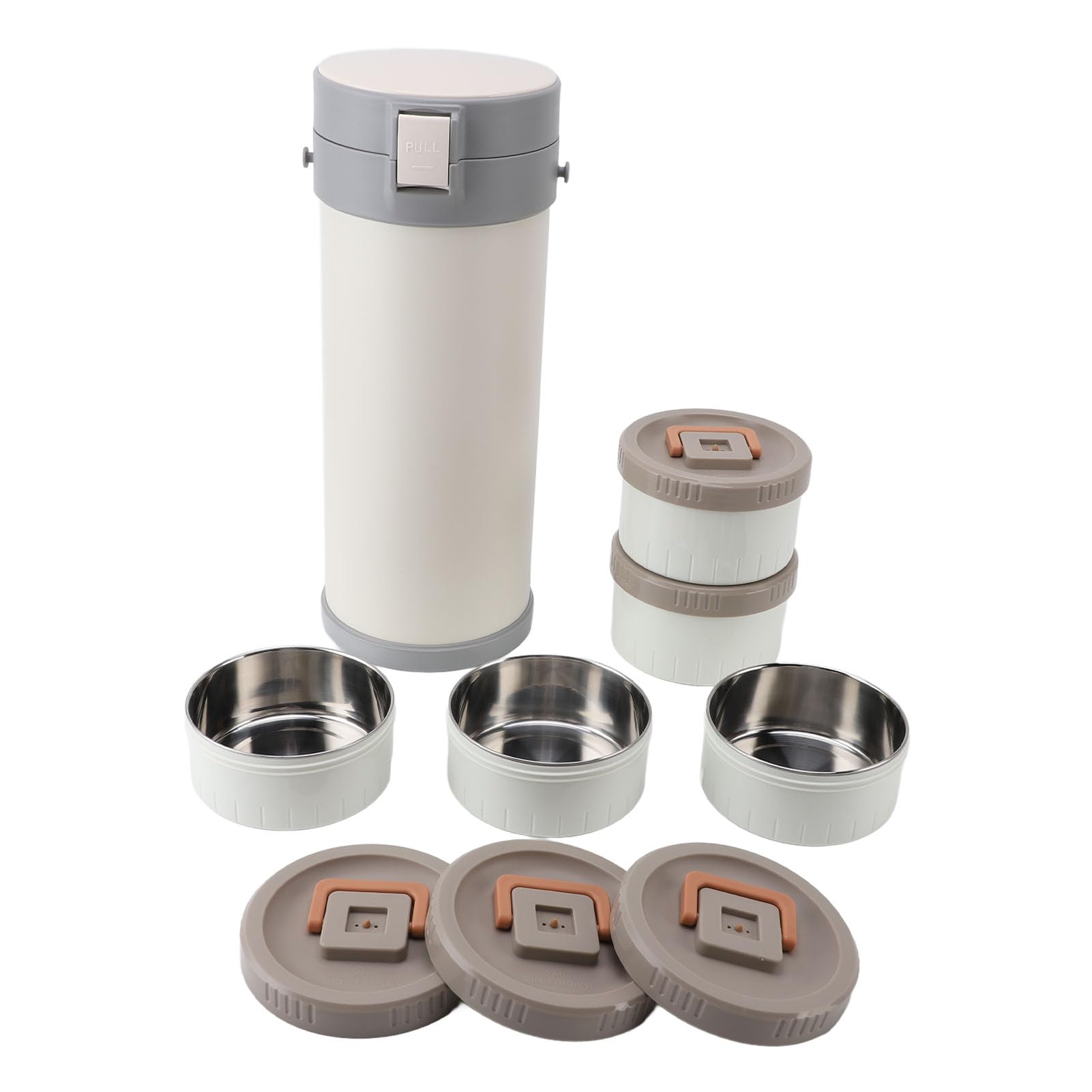 AMONIDA Tarro de Comida Aislado, Apilable de Doble Capa Al Vacío con 5 Compartimentos para el Trabajo, Acero Inoxidable 304, 2,2 Pulgadas y,8 Pulgadas