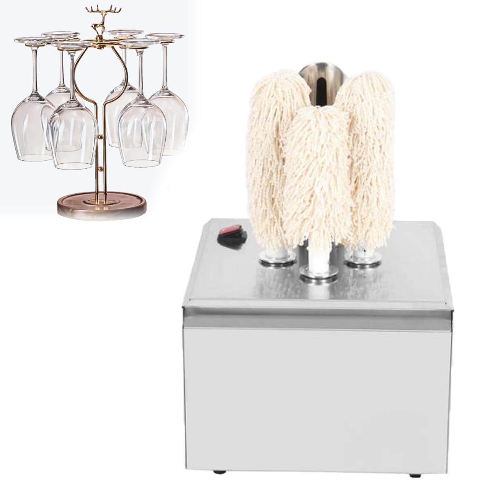 Ofyphth Wine Glass Polisher Machine, 3/5/8 Cloth Polisher Glass Polishing Machine, Electric Commercial Glass Polisher, 660 Cups/Hour for Bar Restaurant Kitchen. 3Head
