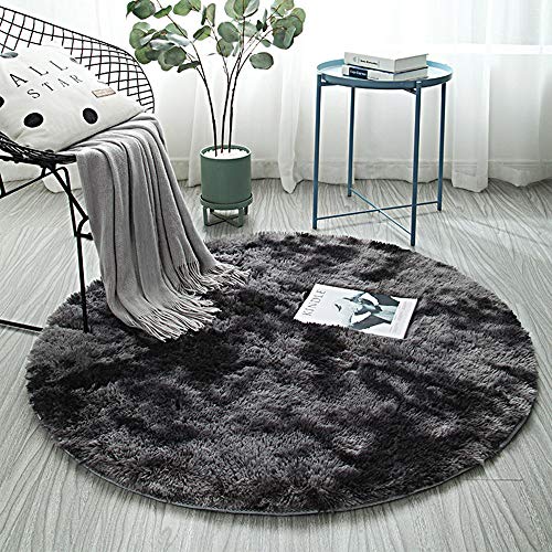 DelongKe Large Round Round Area Rugs Solid Super Soft Home Cozy Shaggy Carpet Mat Bedroom Luxurious Furry Floor Pads for Living Room Rug Circular Children Room NurseryDark gray100cm