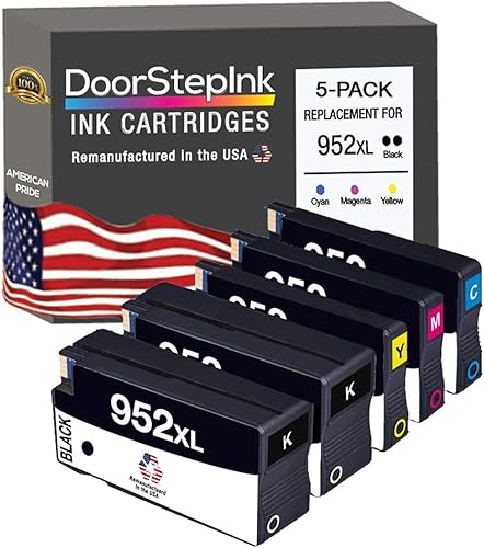 DoorStepInk Recambios de cartucho de tinta remanufacturados en los Estados Unidos para HP 952XL (2 negros, 1 cian, 1 magenta, 1 amarillo) 5 unidades