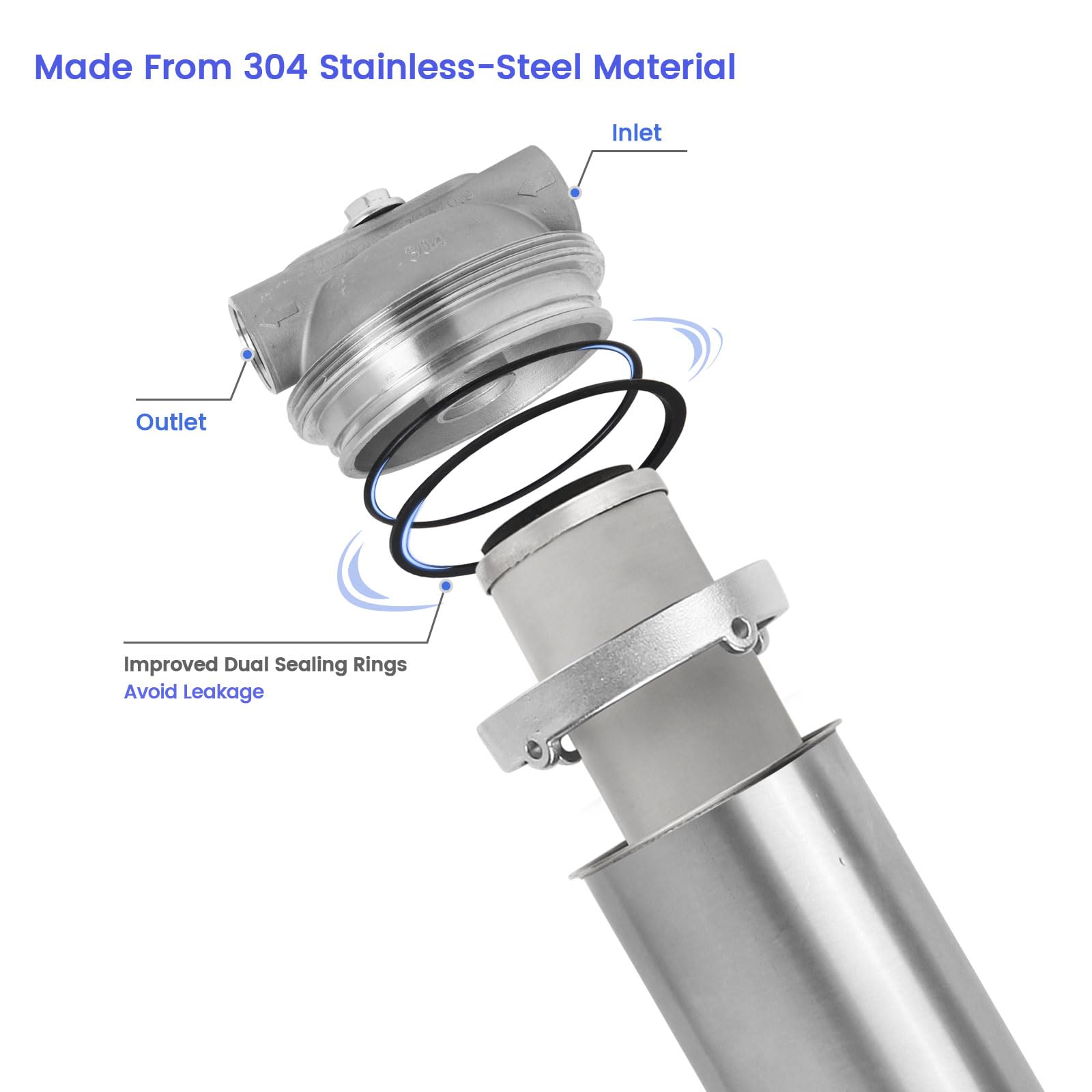 5 Zoll Edelstahl 304 Wasserfilter Gehäuse 3/4" Einlass und Auslass Filtersystem für Haushalt (BUS-5-3/4NPT)