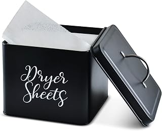 Rustic Farmhouse Dryer Sheet Holder for Laundry Room Decor – Decorations & Organization – Laundry Dispenser – Cute Home Laundry Room Décor – Metal Dryer Sheet Bin - Black (Black)